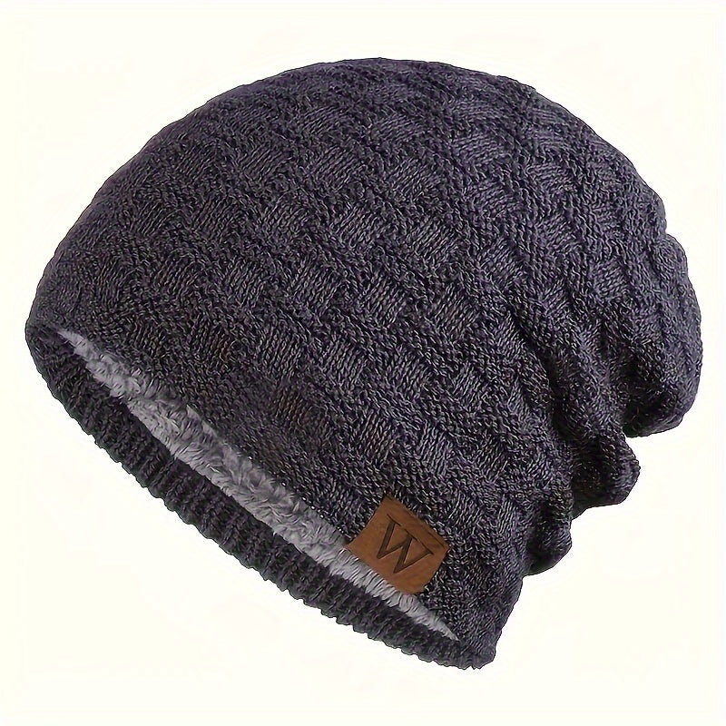 Men's Padded Knitted Cap Warm Winter Hat for Autumn and Cold Weather