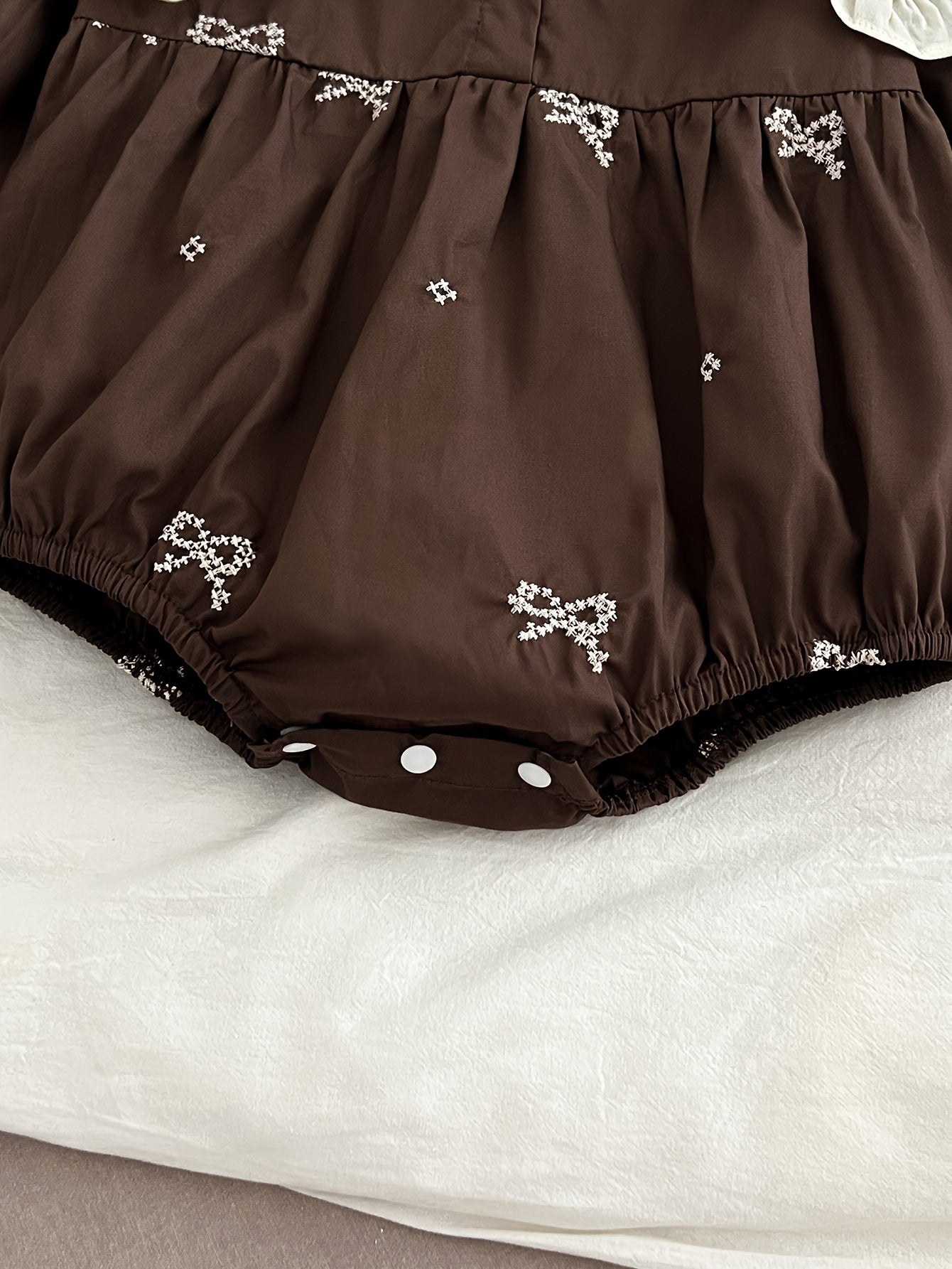 Baby Girl Floral Embroidered Cotton Long-Sleeve Romper for Spring Fall Outdoor Wear