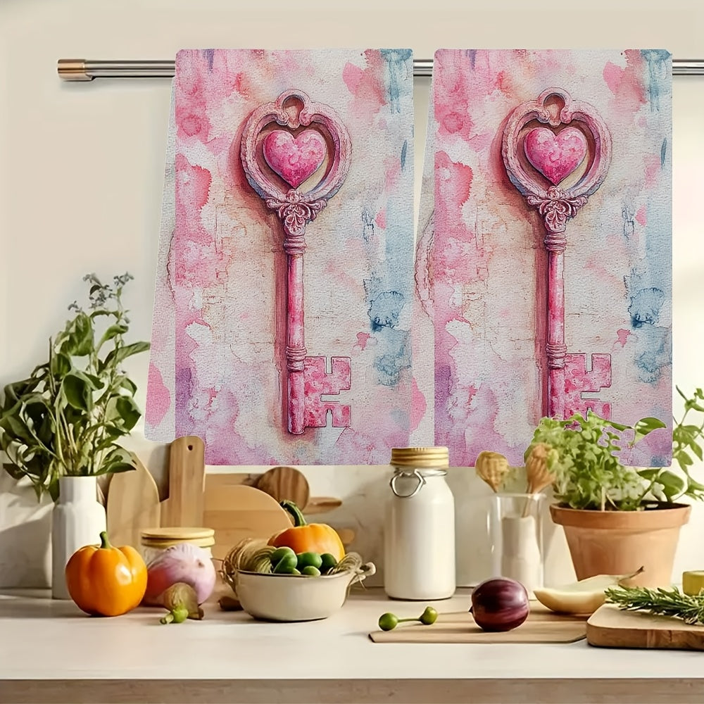 Paquete de 2 toallas de cocina con diseño de llave de San Valentín, ultra suaves, poliéster 40x60 cm