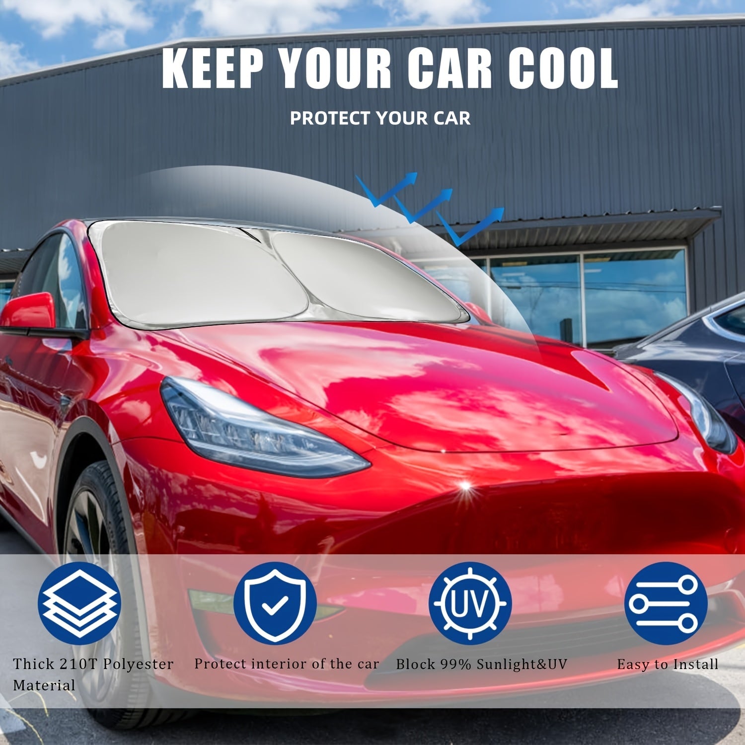 Tesla Model 3 va Y uchun avtomobil quyosh nuri himoyachisi UV himoyasi issiqlikni to'sib qo'yish uchun qalin polyester