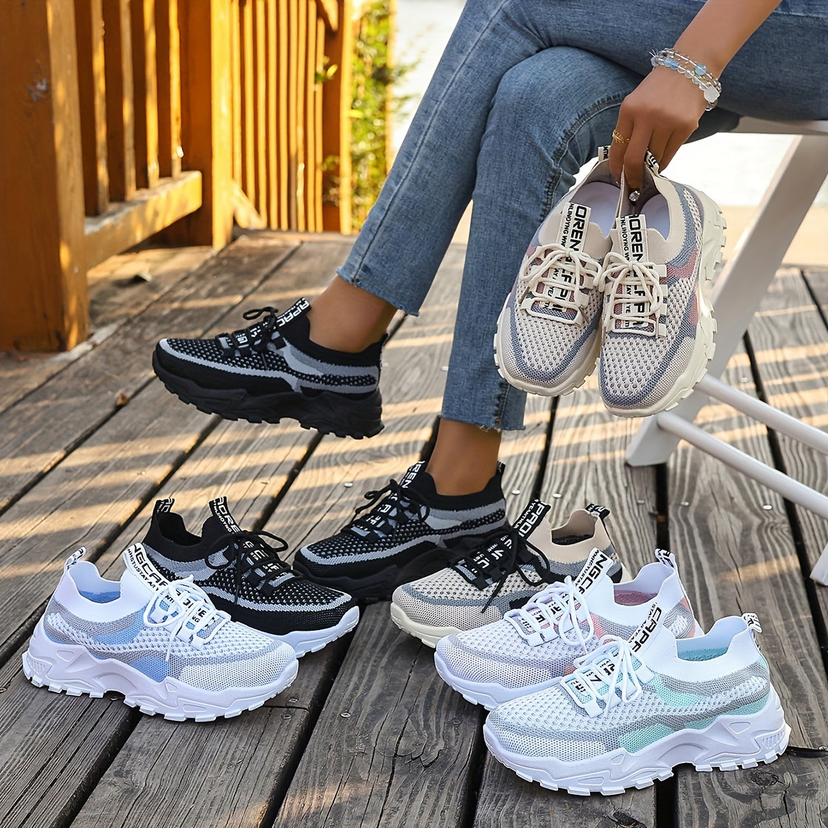 Women's Breathable Knit Running Shoes with Shock Absorbing Sole and EVA Cushion