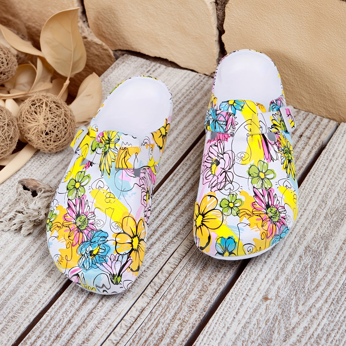 Women Beach Slides Lightweight Casual Mules with Adjustable Buckles