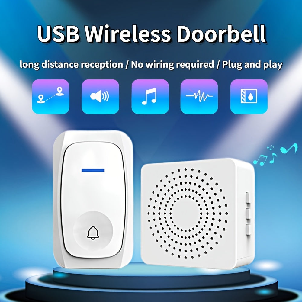 Wireless Smart Doorbell with 38 Chime Options and Long Distance Remote Control