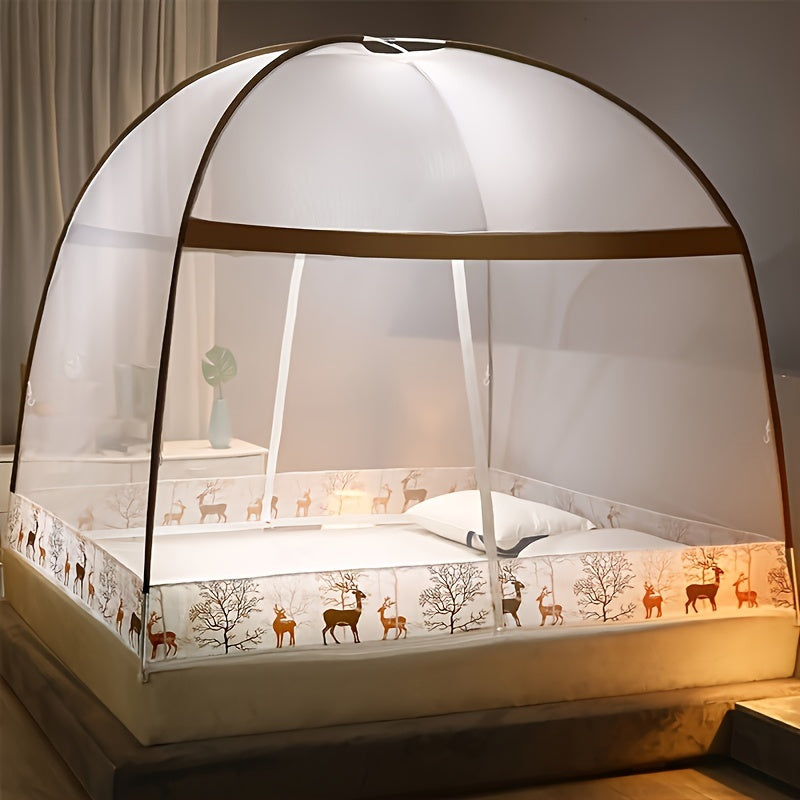 Pop-Up Mongolian Yurt Mosquito Net for Bed Protection, 360° All-Round, Easy Setup