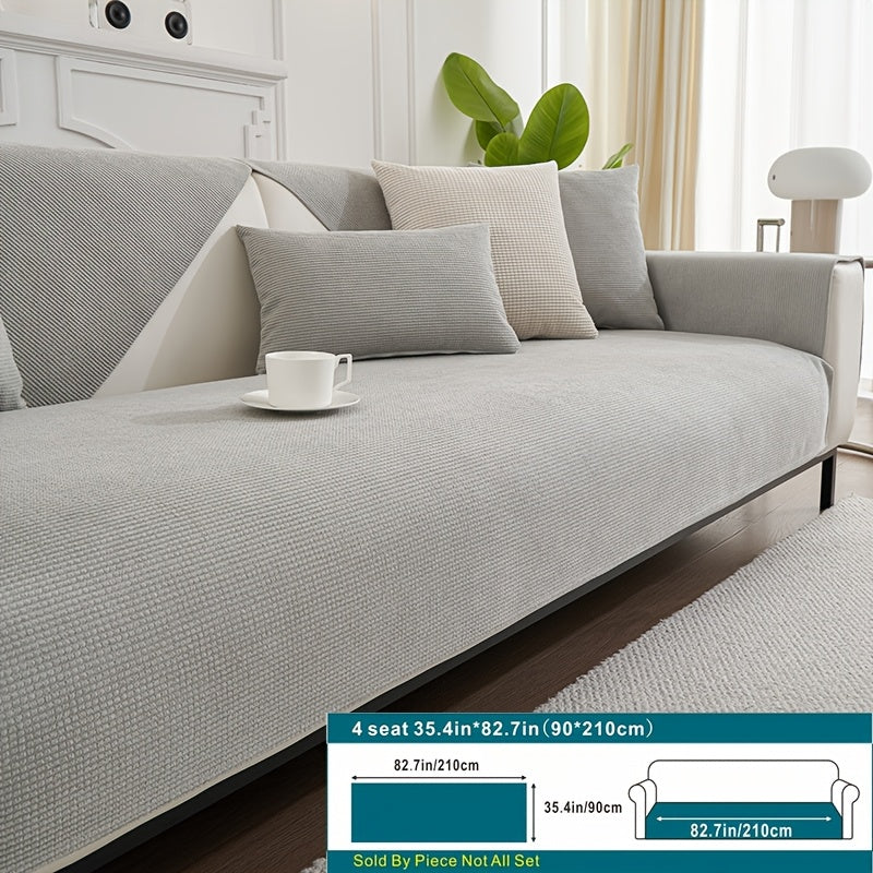 Beige Velvet Sofa Slipcover Pet-Friendly Machine Washable with Backrest and Armrest Protection