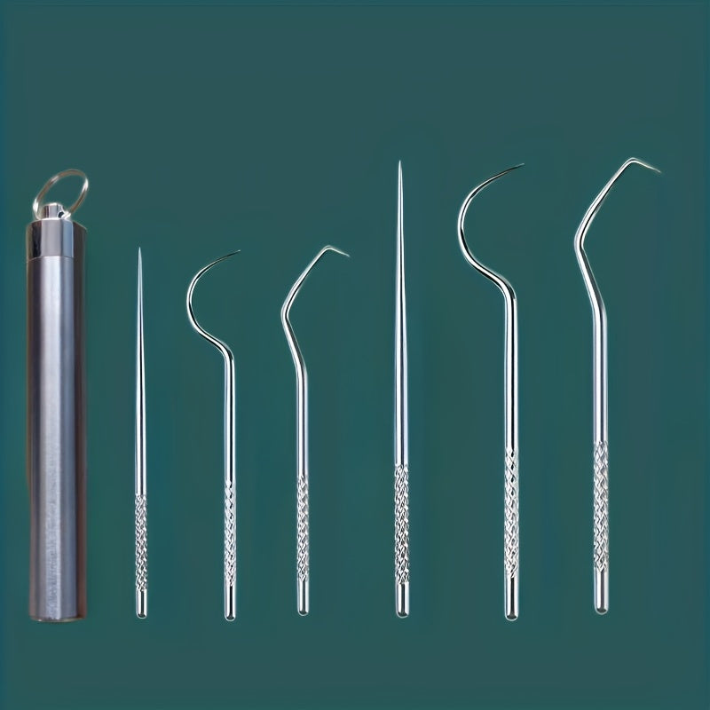 6-Piece Stainless Steel Dental Pick Set Teeth Cleaning Tools Floss Picks