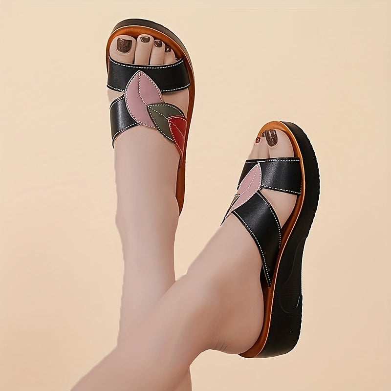 Women's Wedge Sandals Open Toe Microfiber Slip-On Summer Casual