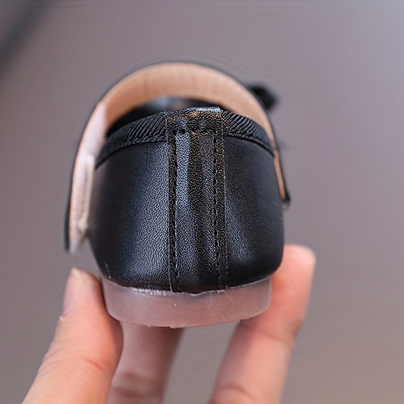 Qizlar uchun bow bezakli yumshoq taglikli Mary Jane tekis poyabzal, sirg'almas malika poyabzallari.