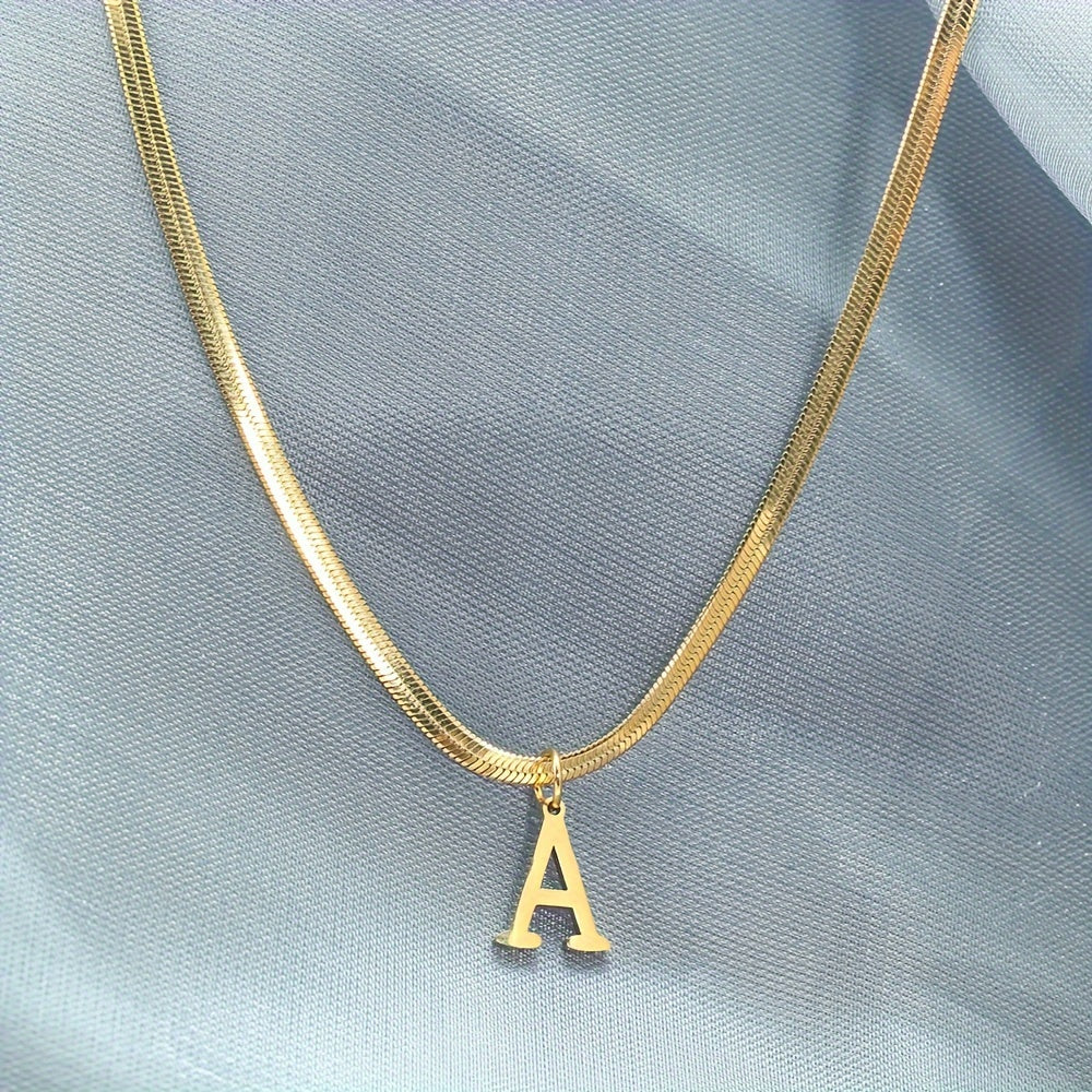 Women’s 18K Gold Plated Stainless Steel Alphabet Letter Pendant Necklace for Daily Wear