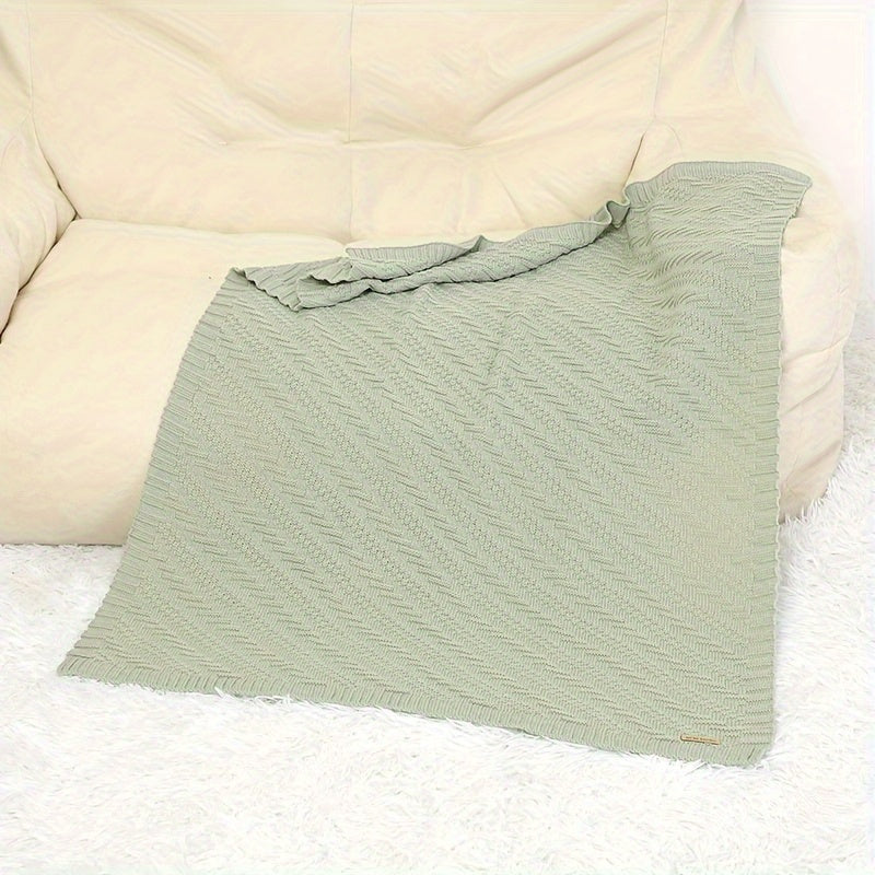 Solid Color Hand-Knitted Blanket for Home and Travel Use