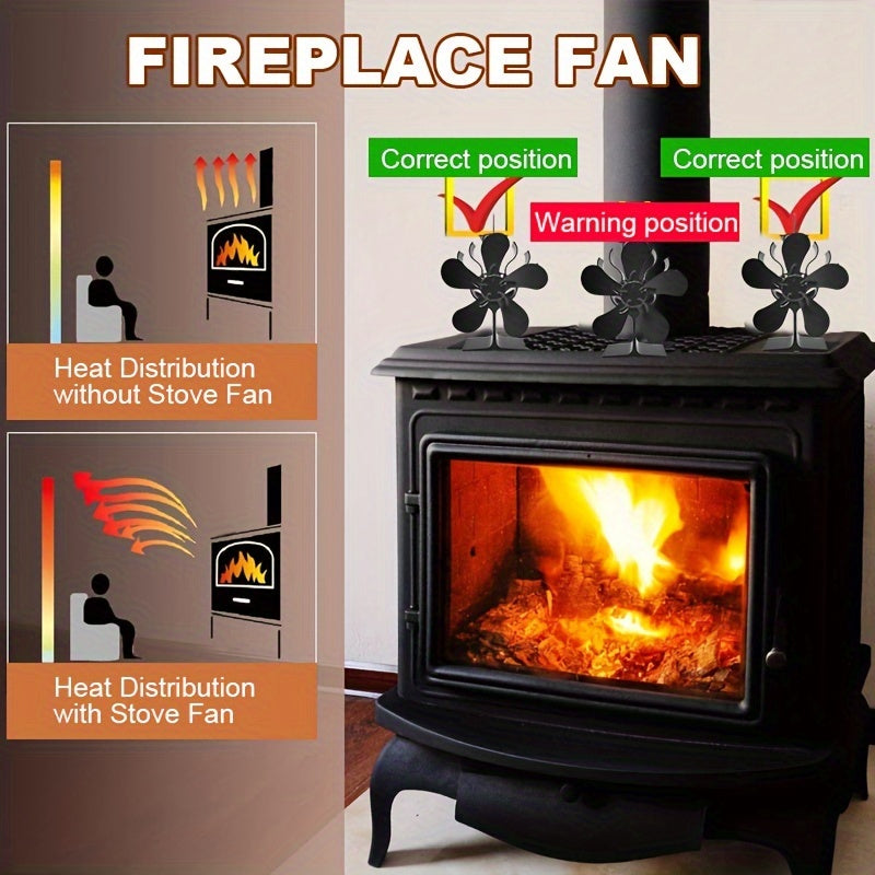 5-Blade Heat Powered Stove Fan for Wood and Fireplace Aluminum Exhaust Fan