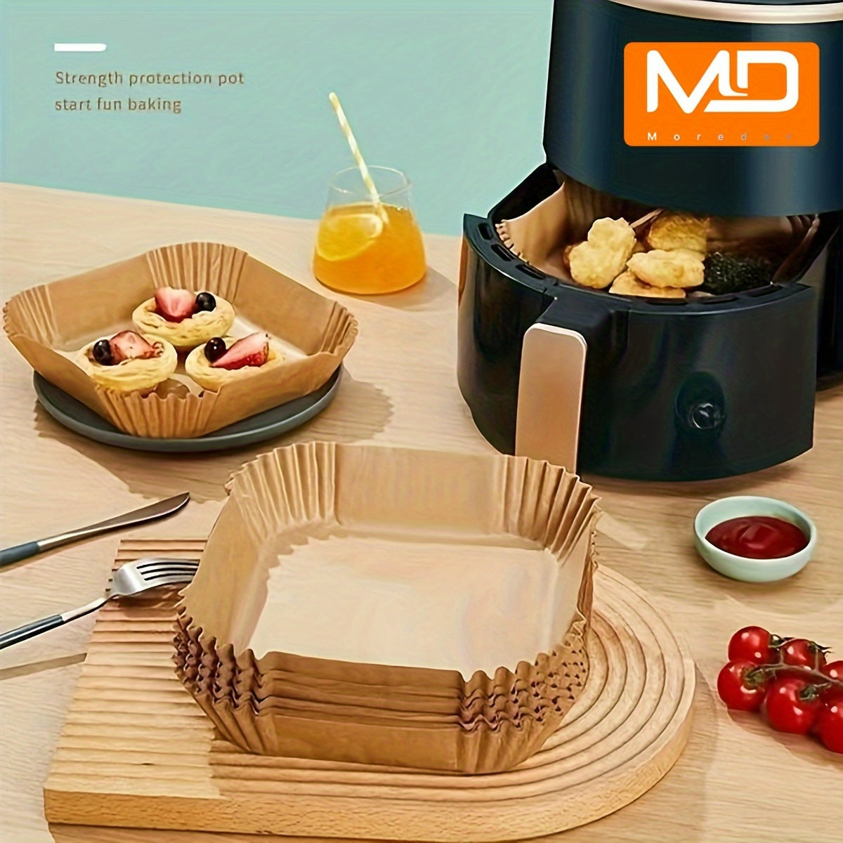 50/150pcs Papel de horno desechable para freidora de aire, cuadrado, antiadherente, resistente al aceite, impermeable, para hornear, asar, microondas