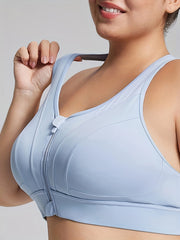 Plus Size Sports Bra with Zipper Adjustable Straps Yoga Pilates Vest