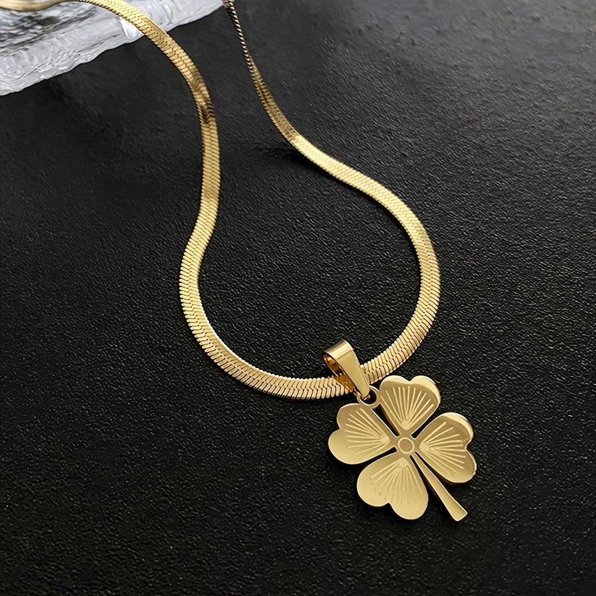 Women Clover Jewelry Set 18K Gold Plated Stainless Steel Necklace Earrings No-Stone Gift