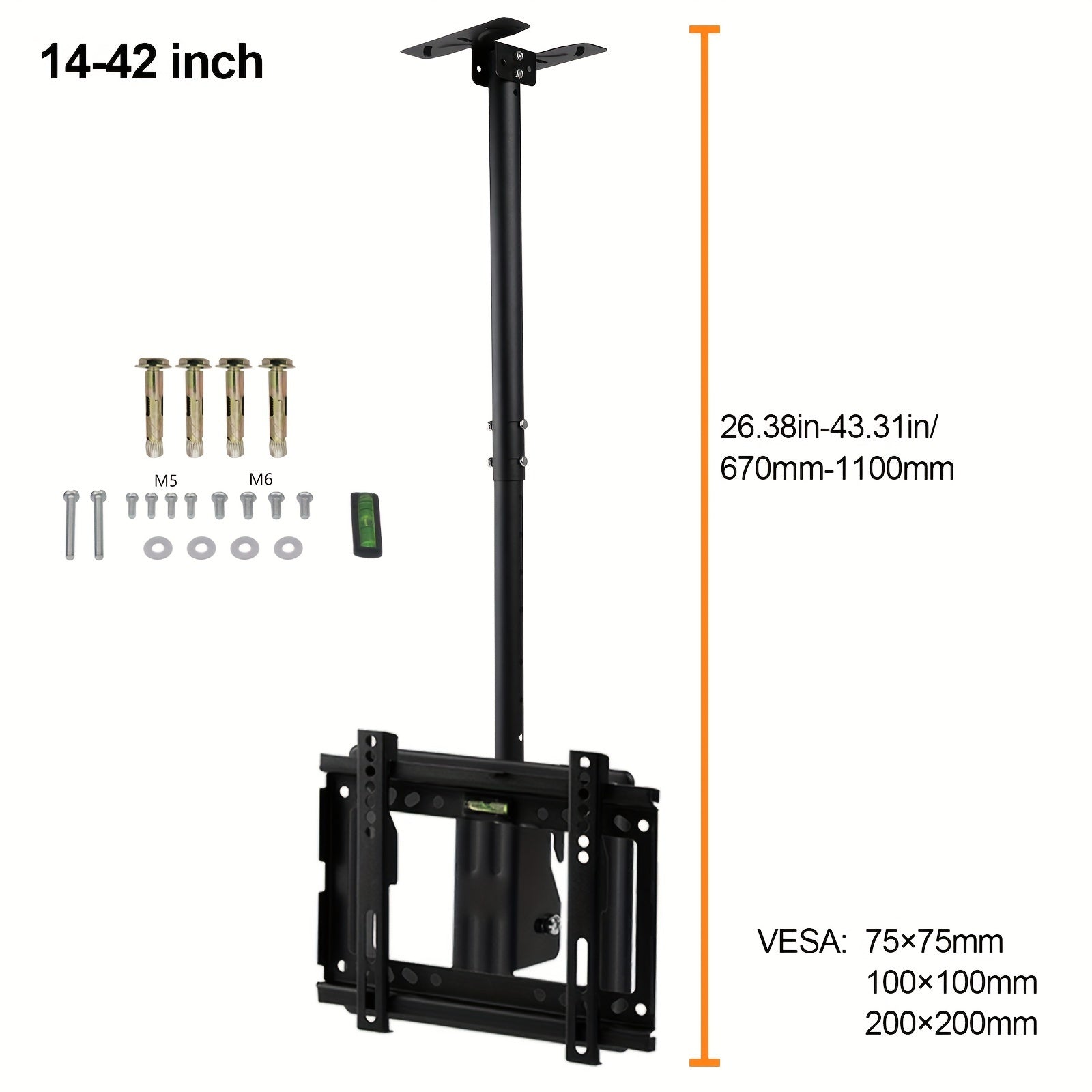 Adjustable Ceiling TV Mount Bracket Fits 26-65 Inch Flat Screens VESA 600x400