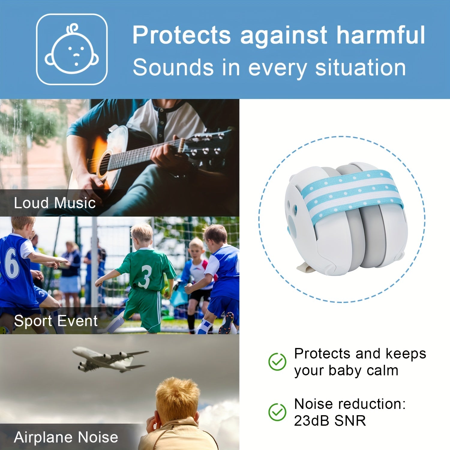 Kichkintoylar va chaqaloqlar uchun quloqni himoyalash uchun quloqchinlar, shovqinni kamaytiruvchi eshitish himoyachilari, sayohat va uxlash uchun