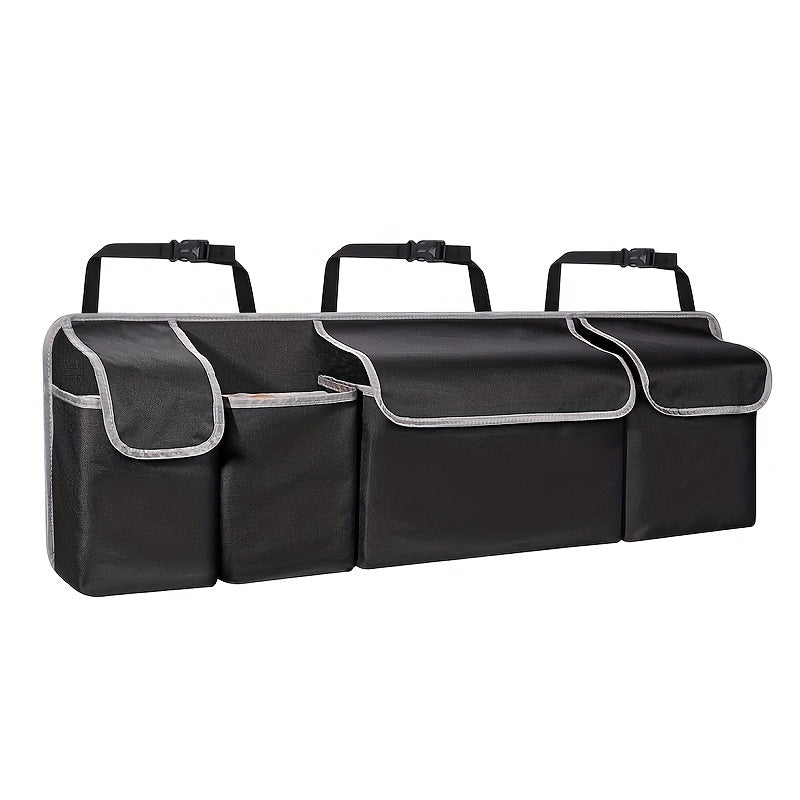 Organizador de asiento trasero para coche, de nylon, con 4 bolsillos, almacenamiento de carga para SUVs, camiones y furgonetas