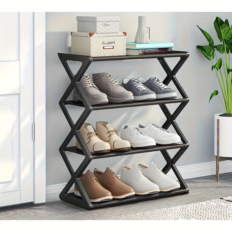 Black Metal Shoe Rack 4-Tier X-Shaped Organizer for Entryway and Living Room
