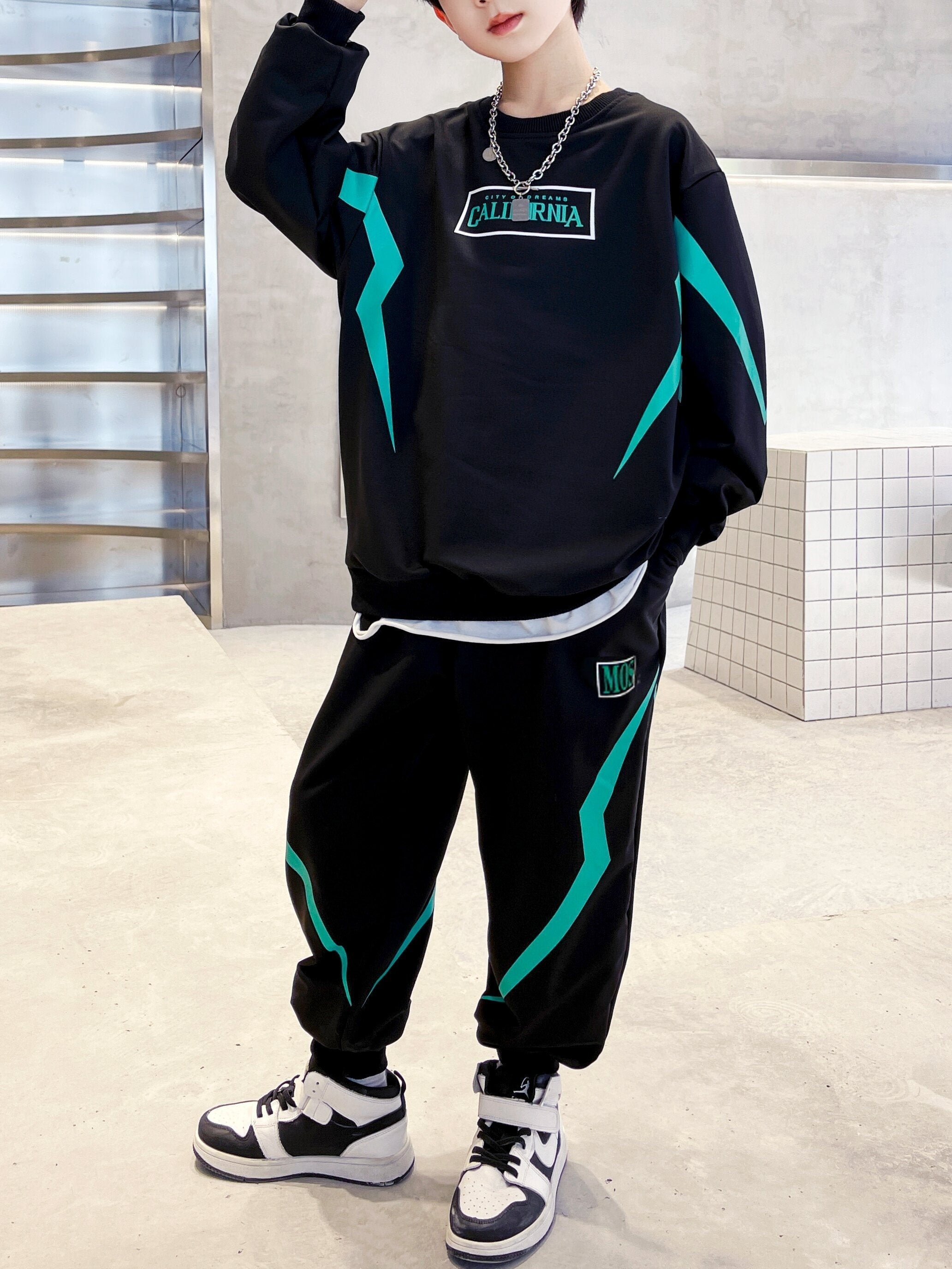 Kids Boy's Outfit Set Long Sleeve Letter Print Sweatshirt and Sweatpants Casual Spring Fall