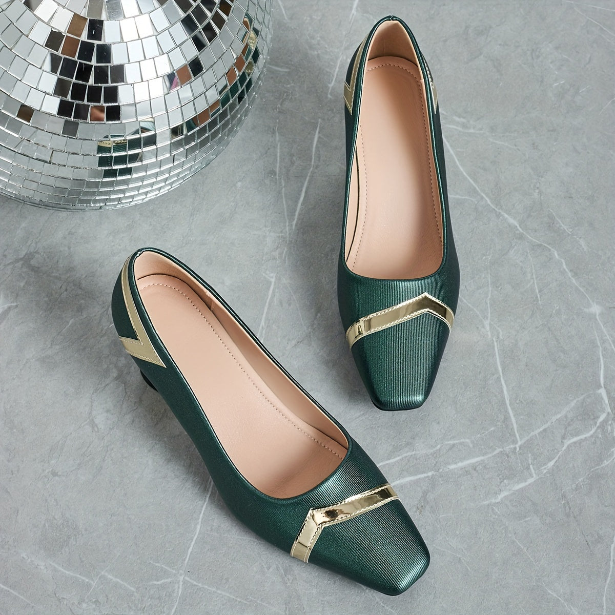 Women’s Casual Square Toe Block Heel Shoes All Season Synthetic Glitter