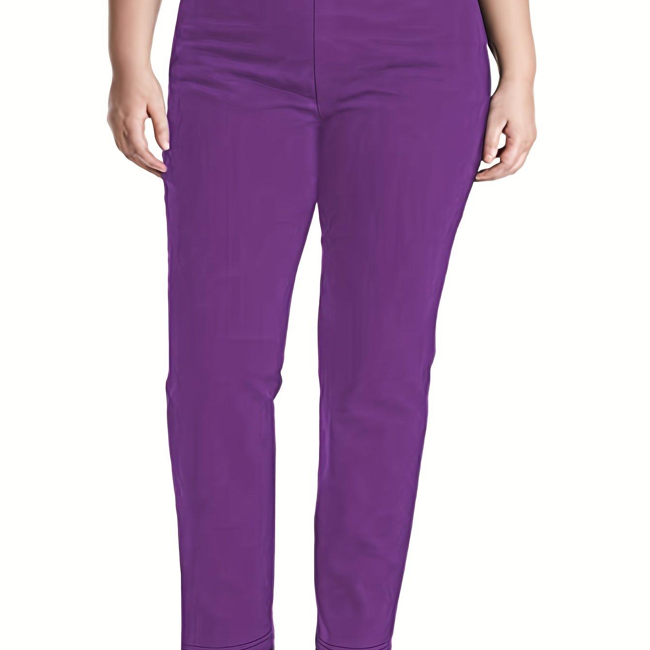 Women's Plus Size Black Stretch Straight Leg Pants Comfortable Office Casual