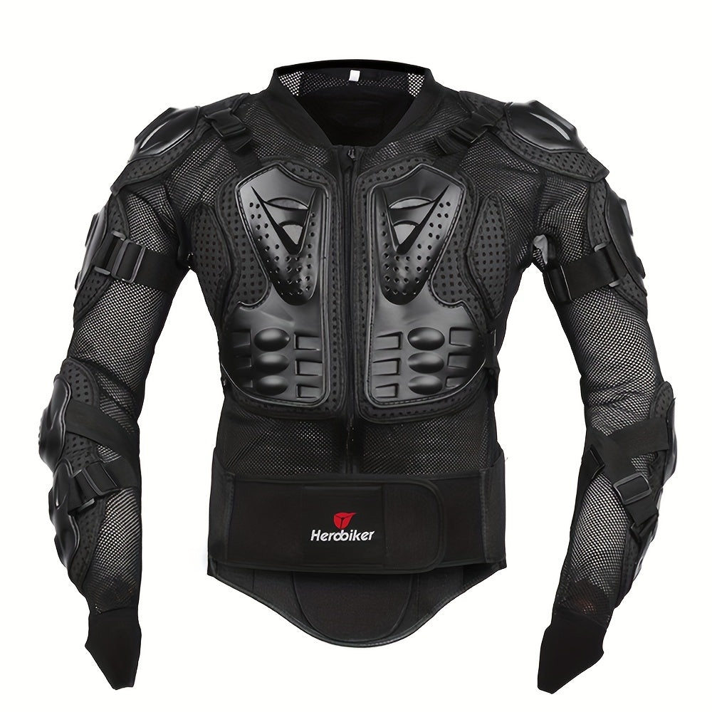 Unisex Black Motorcycle Armor Jacket Breathable Fabric Long Sleeve Zipper Riding Gear
