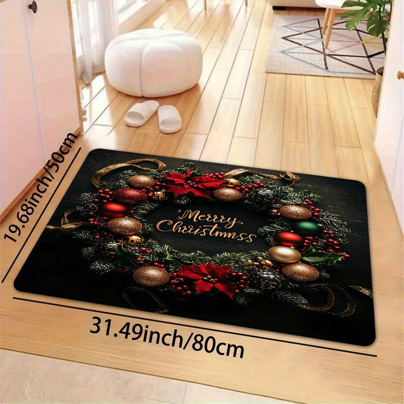 Juego de 3 felpudos navideños lavables de poliéster para puerta de entrada, decoración festiva para sala de estar