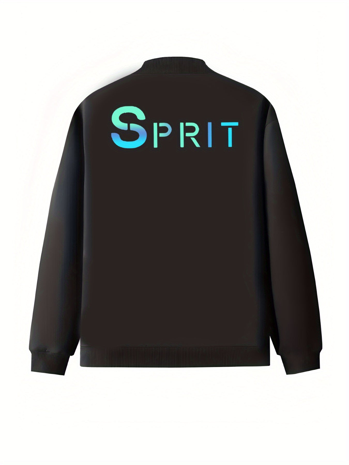 Women Plus Size Black Graphic Zip-Up Bomber Jacket with Pockets