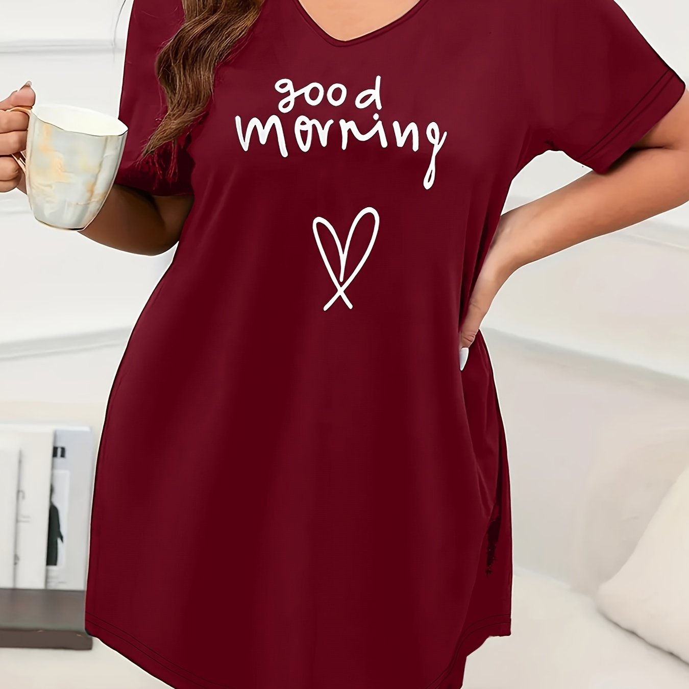 Plus Size Navy Blue Short Sleeve Sleep Dress Lounge Nightgown All-Season