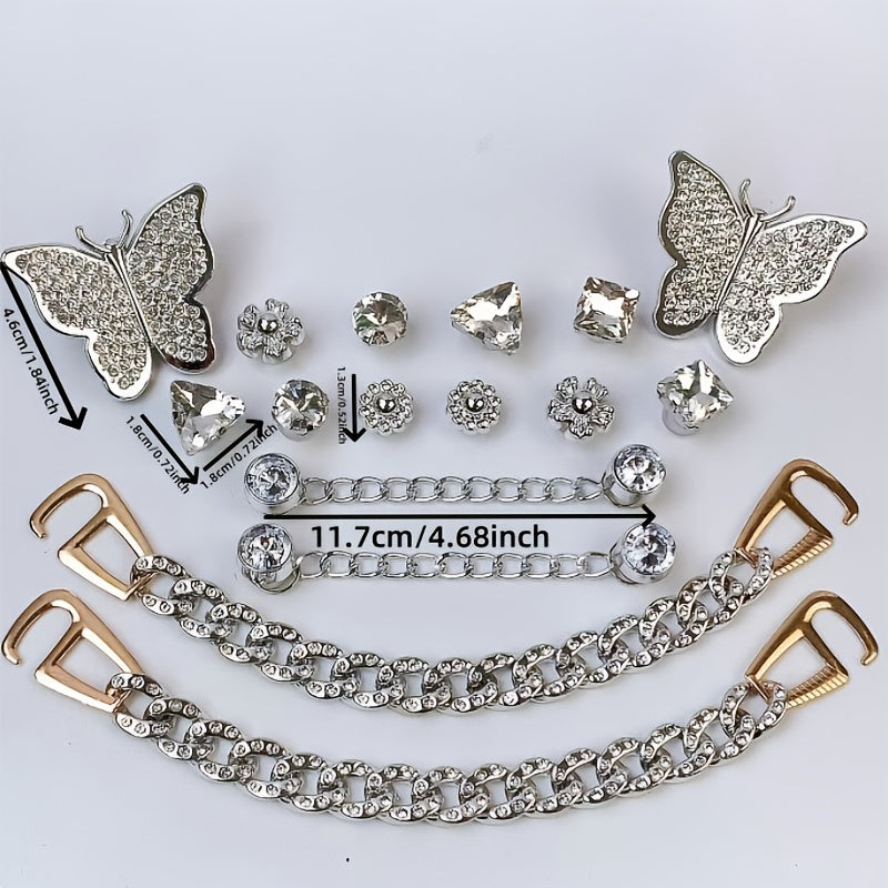 Women's Silver Butterfly Shoe Accessories Set with Chains and Decorations