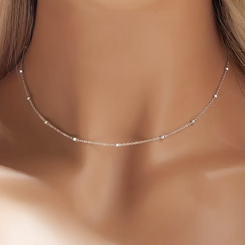 Women's Silver Necklace 925 Sterling Beaded Collarbone Chain Jewelry