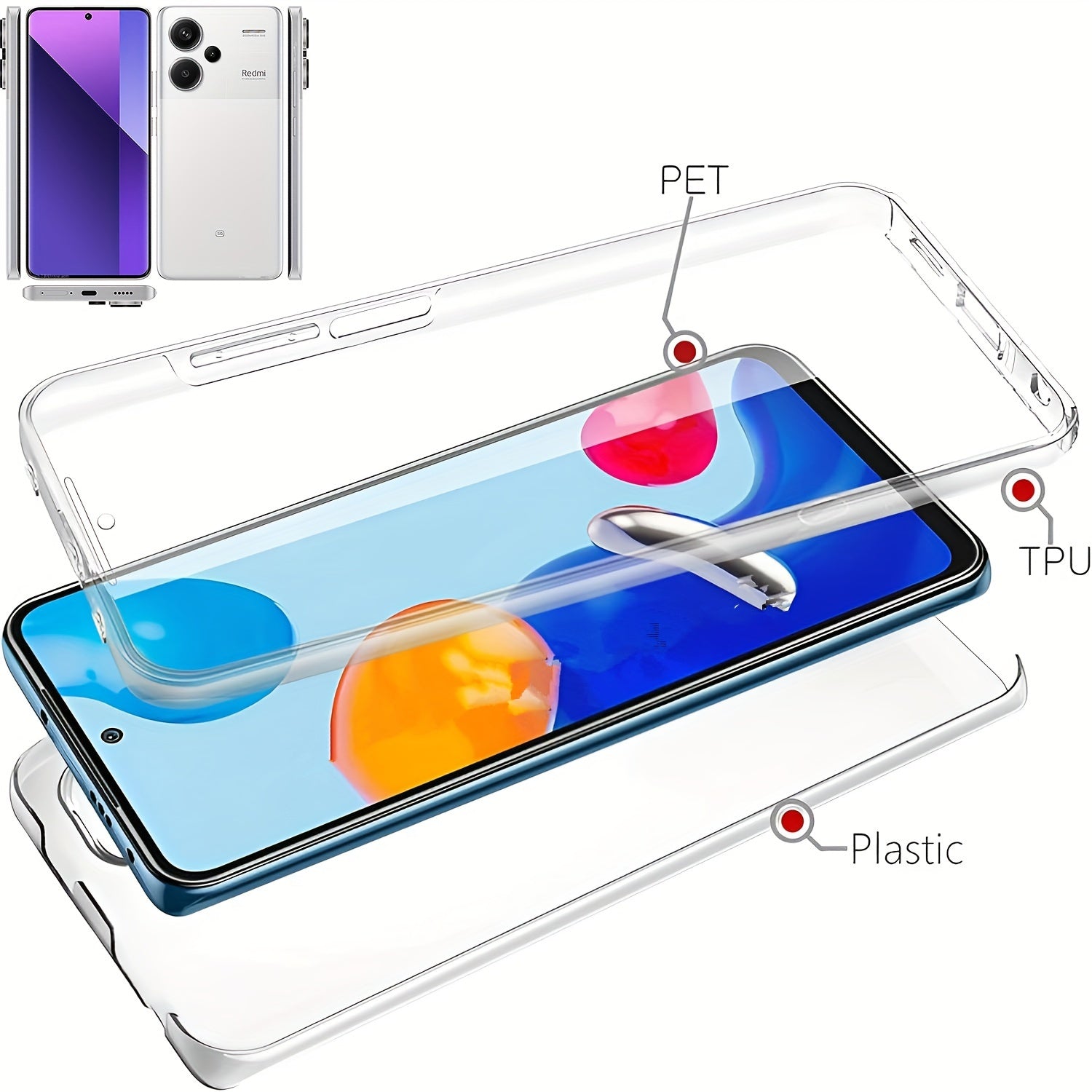 360 Full Body Phone Case for Xiaomi Models with Double Transparent Cover and Screen Protector