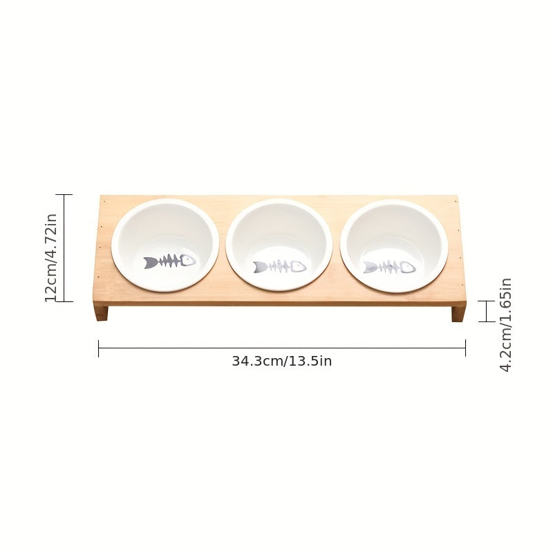 Cuencos de cerámica para gatos con soporte de bambú, plato de comida para mascotas pequeñas para gatos de interior