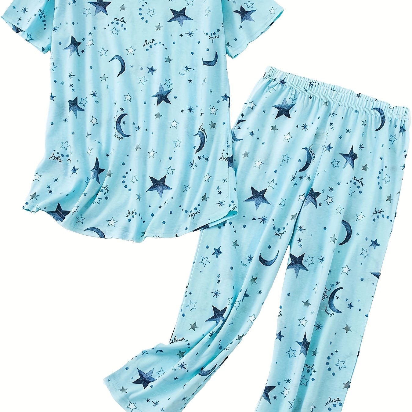 Women's Casual Cotton Short Sleeve Pants Set Large Size