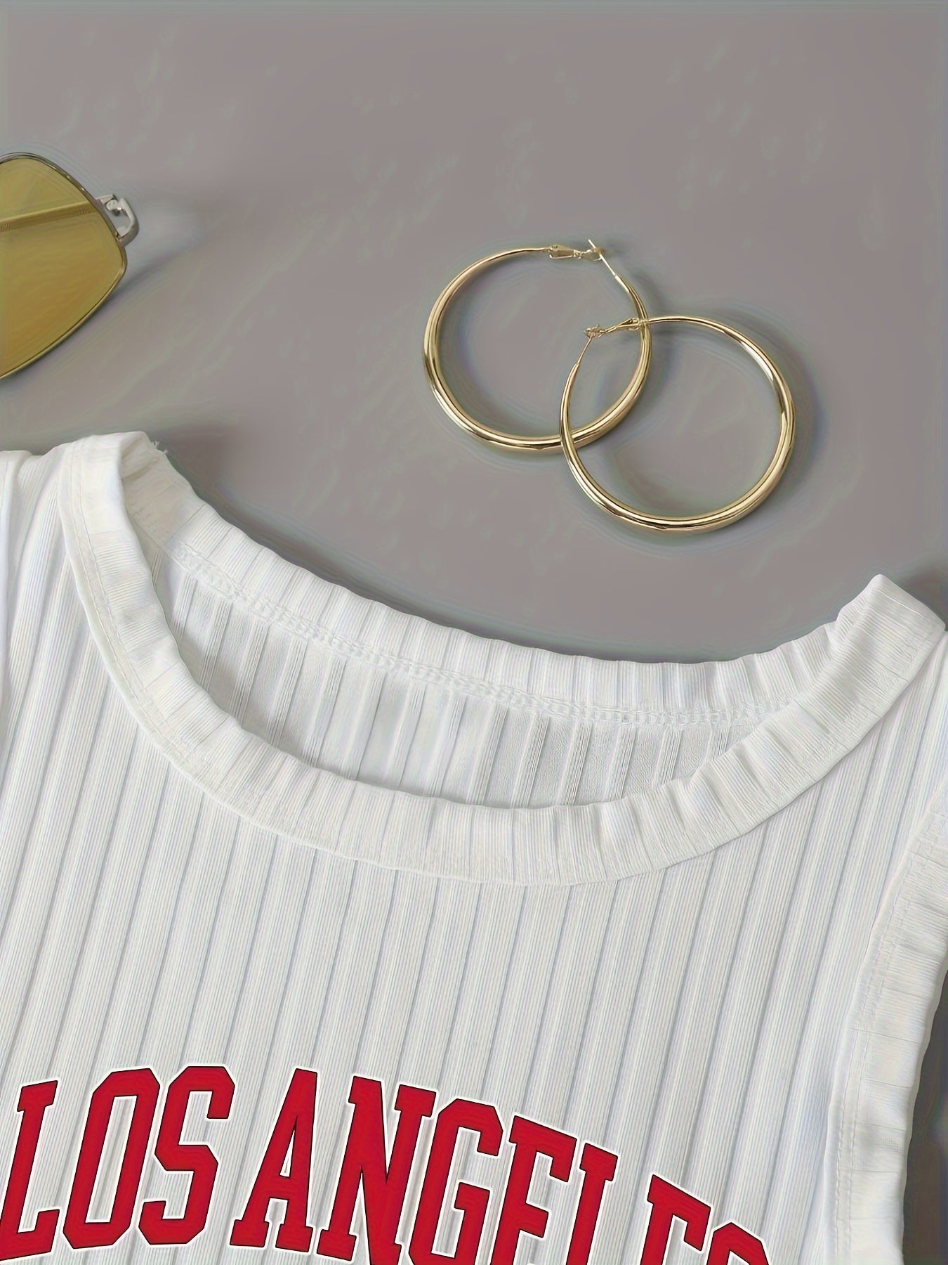 Women's Summer Letter Print Crew Neck Sleeveless Crop Tank Top Cotton Blend