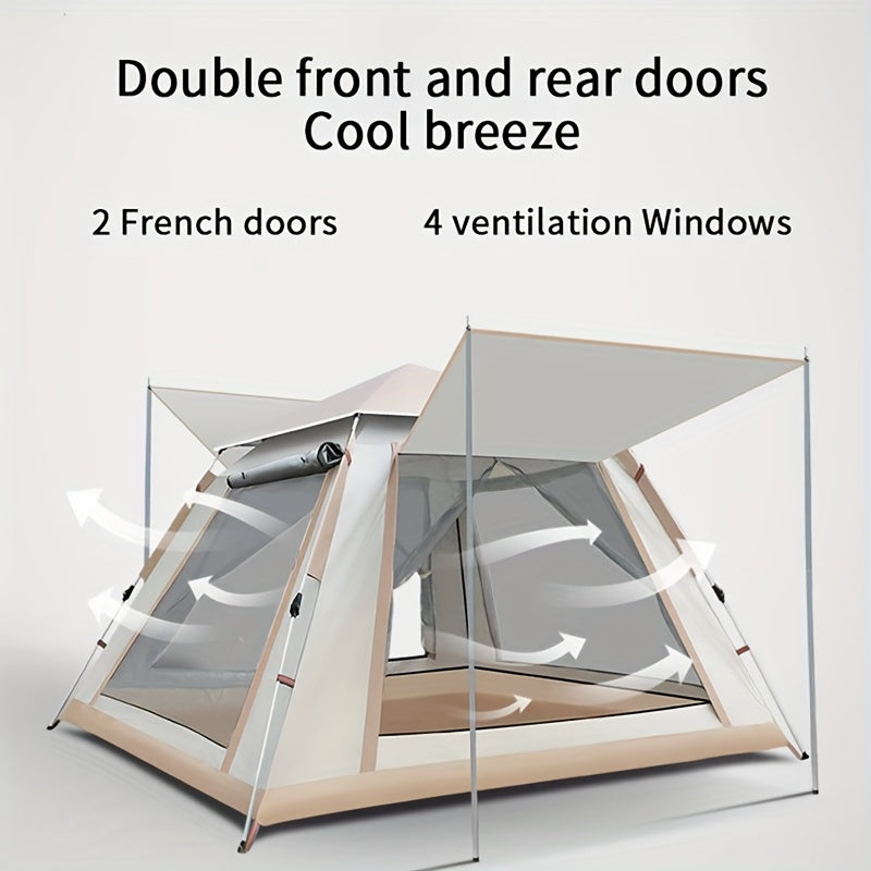 6-Person Family Camping Tent with Automatic Setup Ventilated Sunshade All-Season Polyester