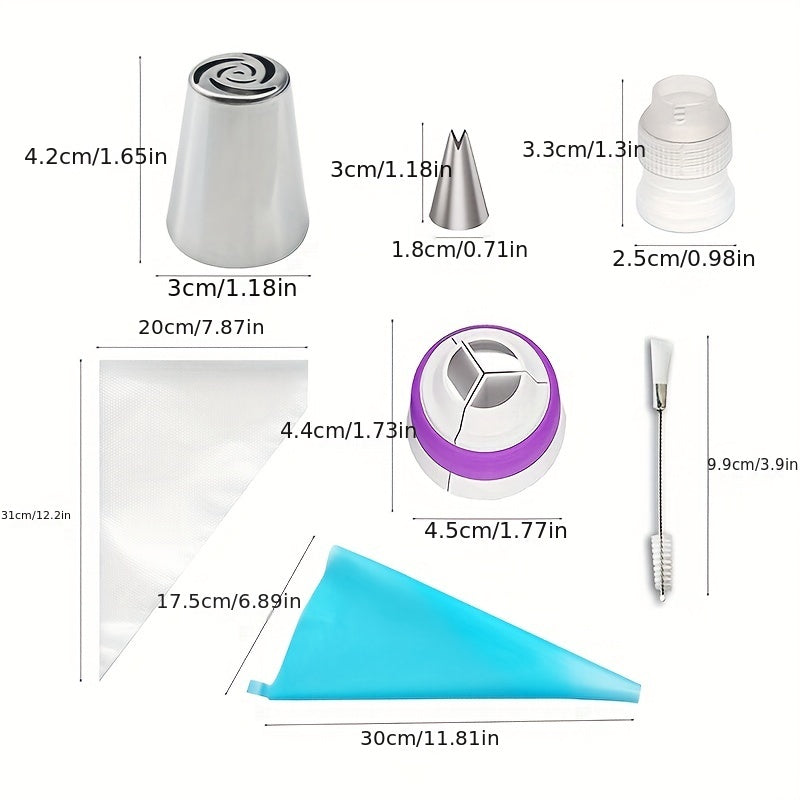Stainless Steel Pastry Tips Set with Reusable Piping Bag and Accessories