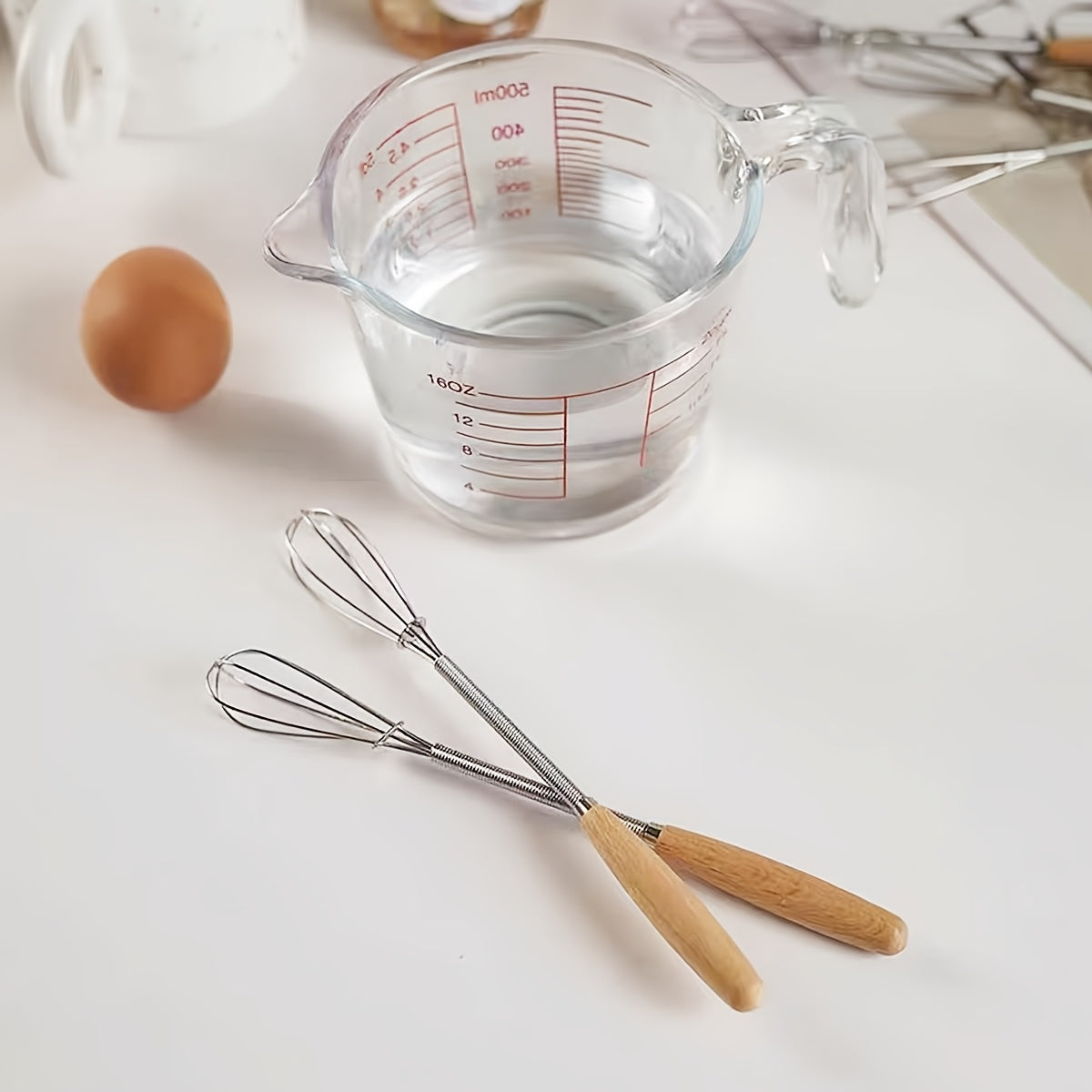 Mini Stainless Steel Whisk with Wooden Handle Small Egg Beater for Cooking