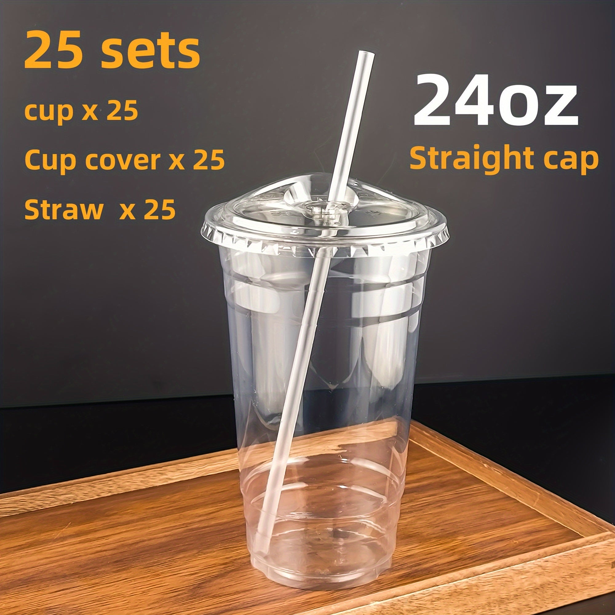25 Sets 24oz Clear Plastic Cups with Lids and Straws for Cold Drinks