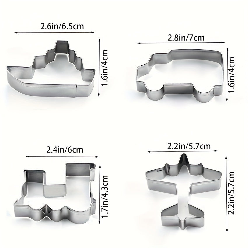 Set of 4 Transportation Vehicle Cookie Cutters for Baking Cookies and Pastries