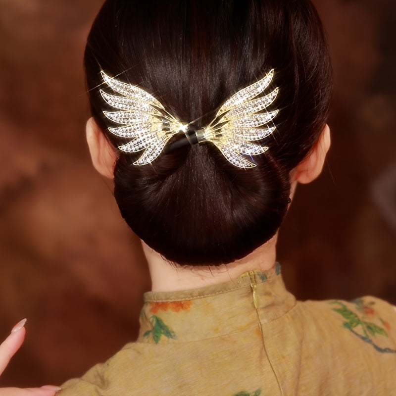 Sparkling Rhinestone Wing Hair Bun Maker Clip for Women Elegant Twist Accessory