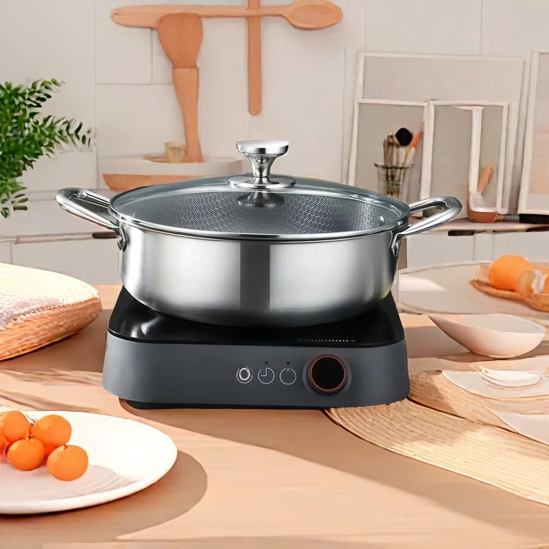Large Capacity Stainless Steel Stockpot with Honeycomb Design Non-Stick Double Boiler Universal Hot Pot for Induction