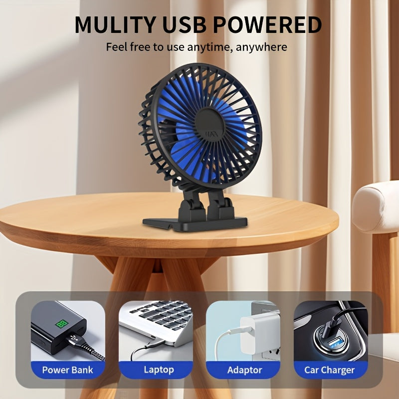 USB Desk Fan with 3 Speeds Quiet Portable Table Fan for Home Office Travel