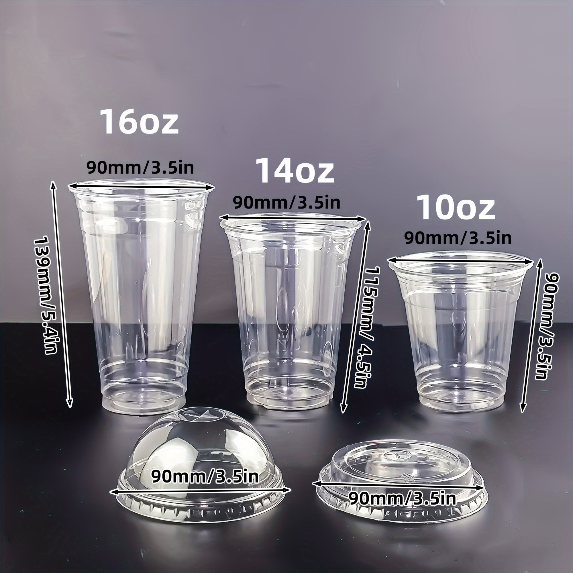 50-Pack Clear PET Disposable Cups with Lids 10oz 14oz 16oz BPA-Free Recyclable