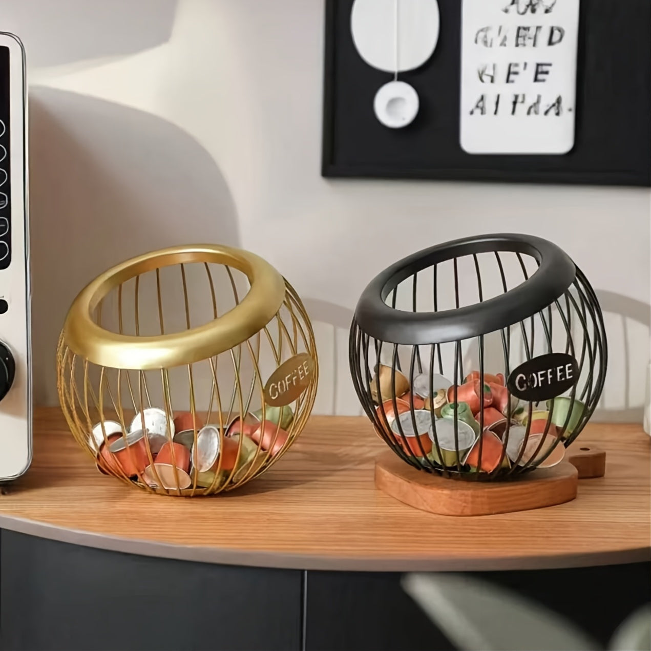 Qora Metall Qahva Kapsula Saqlash Savati Katta Hajm Qishloq Uslubi