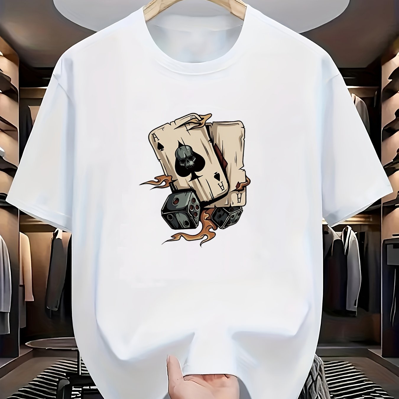 Men's Black Casual T-Shirt with Skull and Mechanical Print Polyester Spandex Summer Crew Neck Short Sleeve