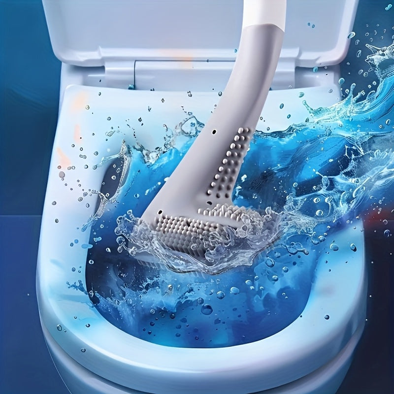 Soft Silicone Toilet Brush with Extended Handle and Wall Mount