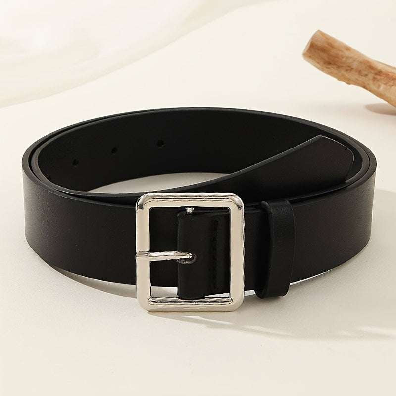 Women's Black PU Leather Belt with Pin Buckle for Daily Wear