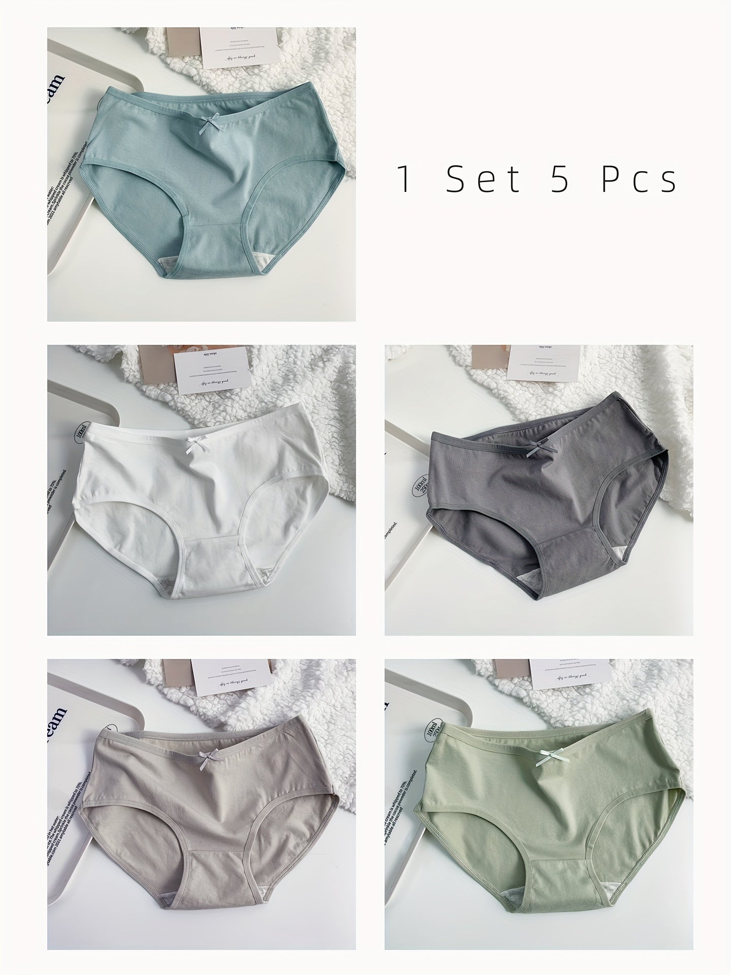 Ayollar uchun Morandi paxta ichki kiyimlari 5 ta to'plam, qulay elastik bel bog'ichi va bir xil ranglar bilan