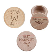 Set de caja de recuerdos de madera personalizada para el primer corte de cabello, hada de los dientes y almacenamiento de recuerdos del cordón umbilical